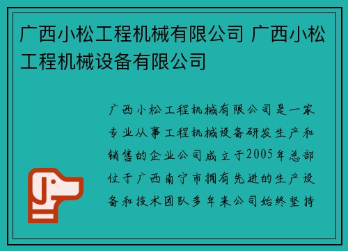 广西小松工程机械有限公司 广西小松工程机械设备有限公司